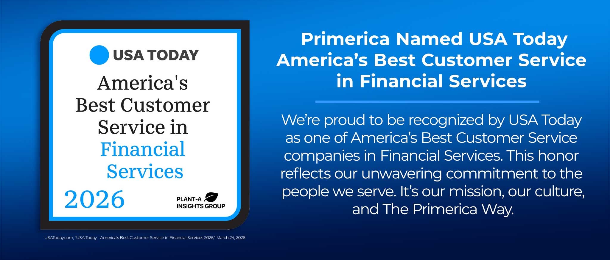 Primerica Named USA Today America’s Best Customer Service in Financial Services